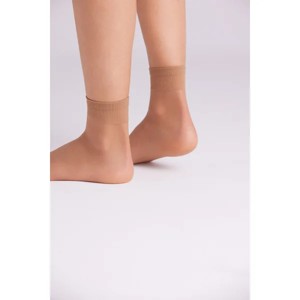 Lot de 2 socquettes anti-pression à revers 15 deniers beige