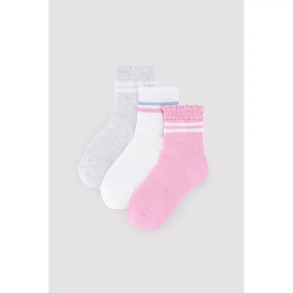 Lot de 3 chaussettes courtes avec bord-côtes retroussé et rayures contrastées