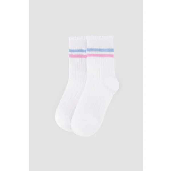 Lot de 3 chaussettes courtes avec bord-côtes retroussé et rayures contrastées