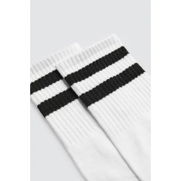Lot de 3 chaussettes de sport à revers rayé blanc