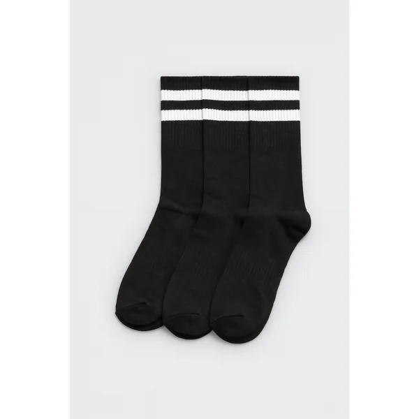 Lot de 3 chaussettes de sport à revers rayés noirs