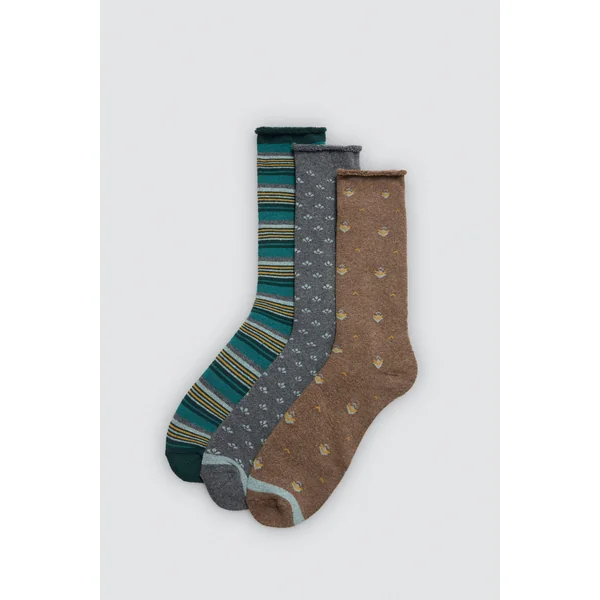 Lot de 3 chaussettes hautes thermiques imprimées sans revers