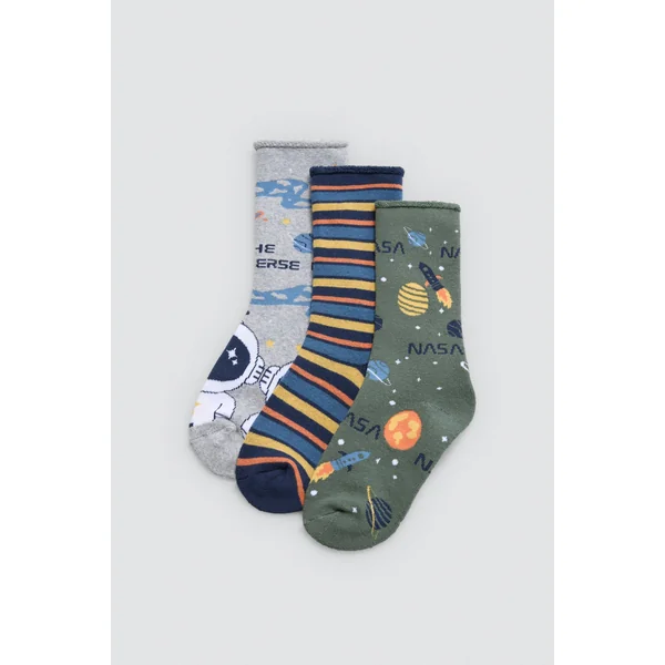 Lot de 3 chaussettes thermiques enfant sans revers Univers