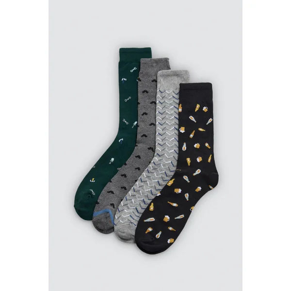 Lot de 4 chaussettes hautes avec revers imprimés anti-pression
