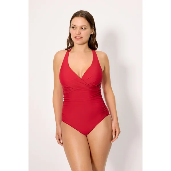 Maillot de bain amincissant rouge à armatures, bonnet C