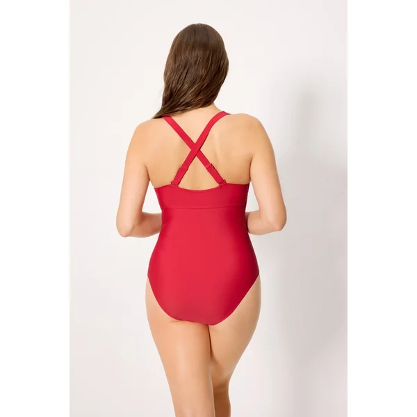 Maillot de bain amincissant rouge à armatures, bonnet C
