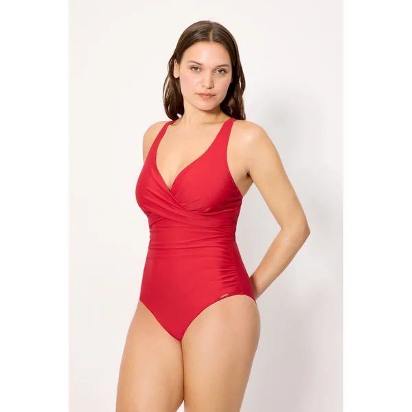 Maillot de bain amincissant rouge à armatures, bonnet C
