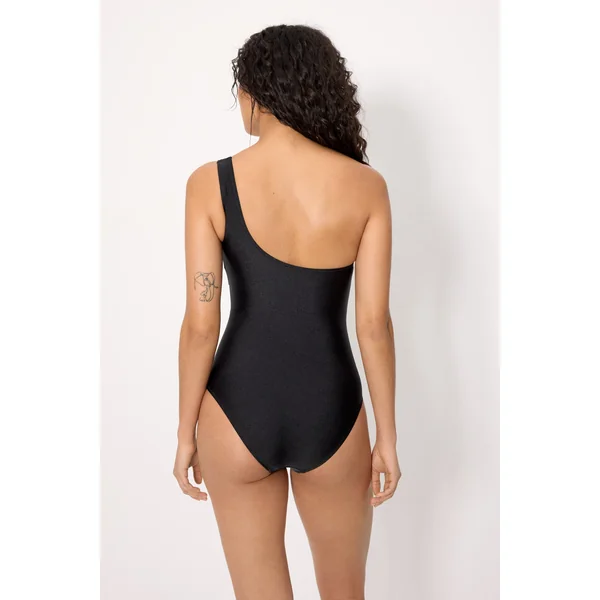 Maillot de bain asymétrique noir en tulle transparent et paillettes noires, bonnet B