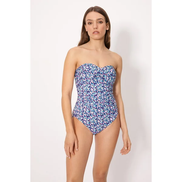 Maillot de bain bandeau amincissant Liberty bleu à compression élevée, bonnet B
