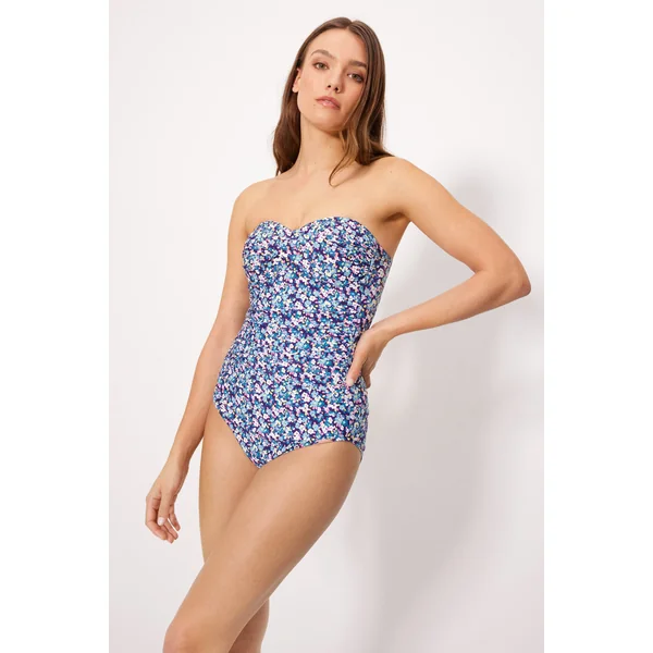 Maillot de bain bandeau amincissant Liberty bleu à compression élevée, bonnet B