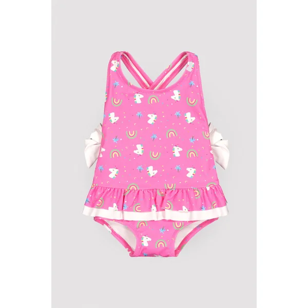 Maillot de bain bébé fille avec volants et nœuds, imprimé licorne
