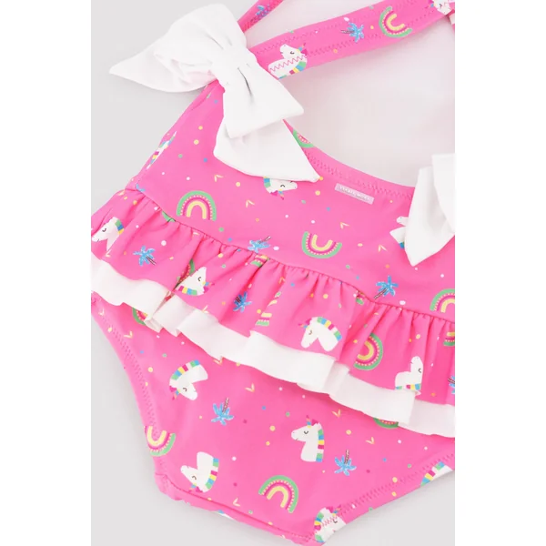 Maillot de bain bébé fille avec volants et nœuds, imprimé licorne