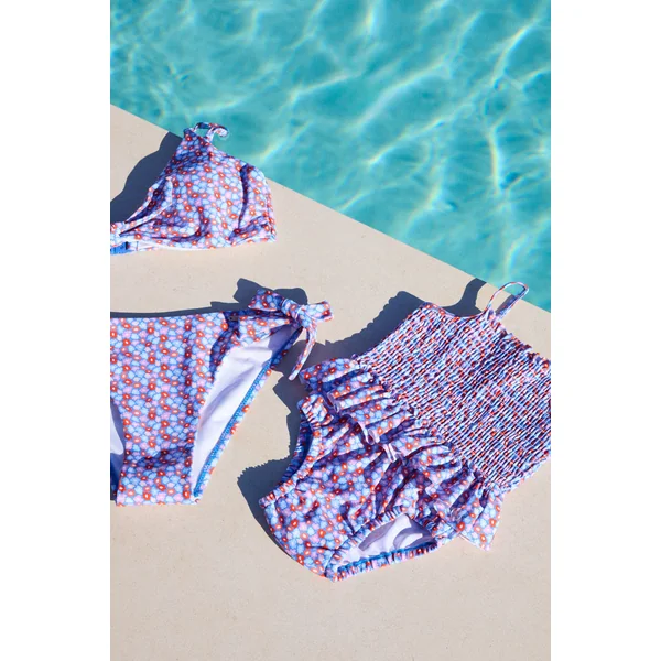 Maillot de bain bébé nid d'abeille petites fleurs