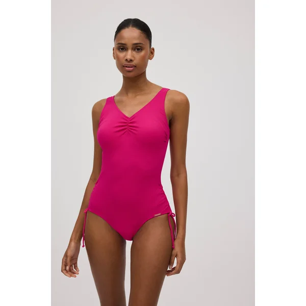 Maillot de bain gainant en piqué avec détail nœud fuchsia