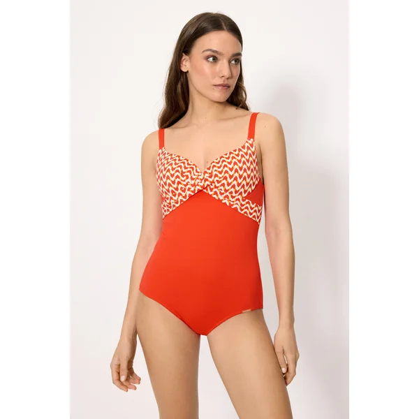 Maillot de bain gainant à armatures, en micropiqué imprimé corail, bonnet B