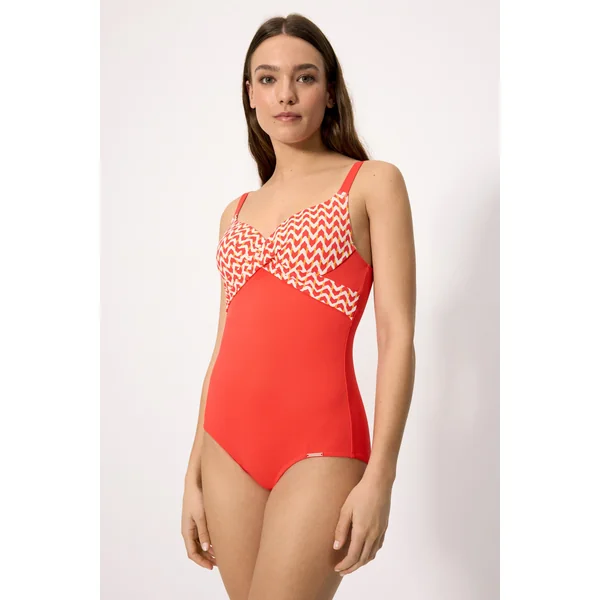 Maillot de bain gainant à armatures, en micropiqué imprimé corail, bonnet B