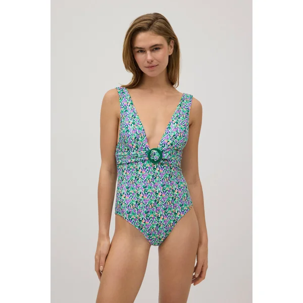 Maillot de bain galbant imprimé décolleté V
