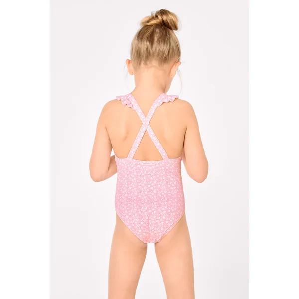 Maillot de bain pour fille avec détails à volants et bretelles croisées, imprimé léopard rose