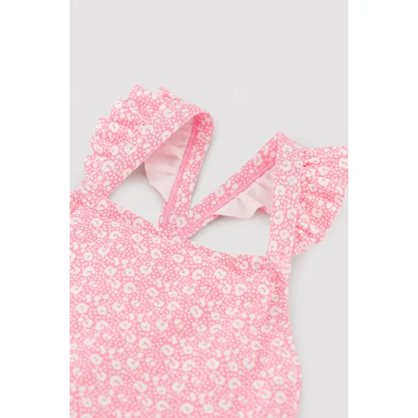 Maillot de bain pour fille avec détails à volants et bretelles croisées, imprimé léopard rose
