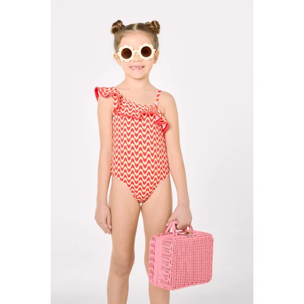 Maillot de bain pour fille avec détails à volants et imprimé ethnique