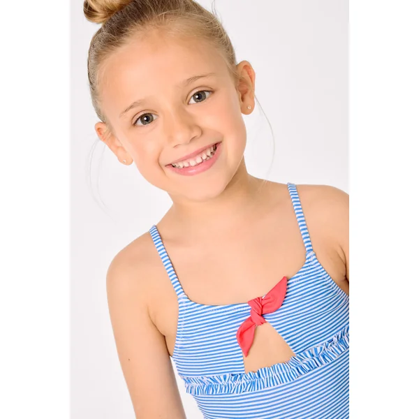 Maillot de bain pour fille avec nœud et volants, imprimé rayé