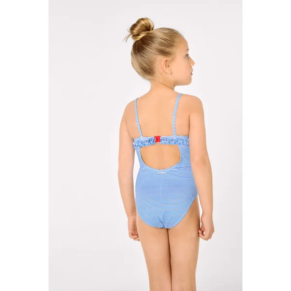Maillot de bain pour fille avec nœud et volants, imprimé rayé