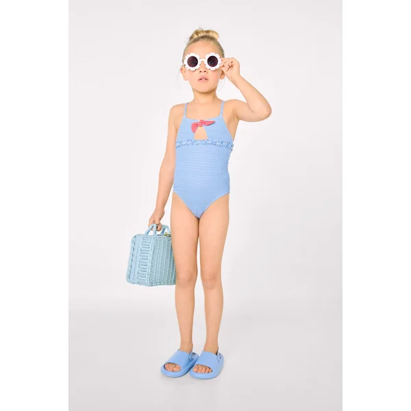 Maillot de bain pour fille avec nœud et volants, imprimé rayé