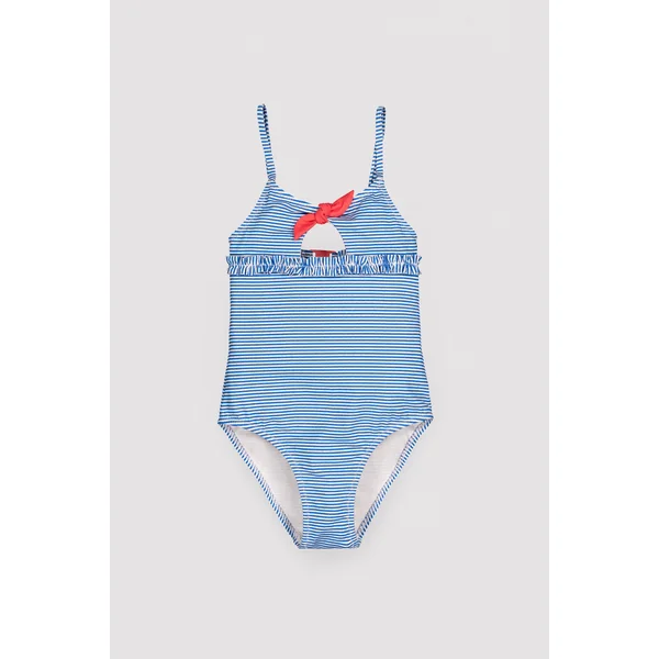 Maillot de bain pour fille avec nœud et volants, imprimé rayé