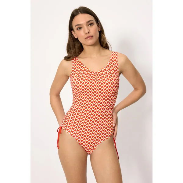 Maillot de bain une pièce gainant en micropiqué imprimé corail, bonnet B