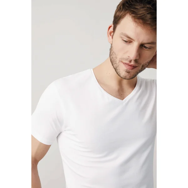 Maillot de corps blanc col V manches courtes