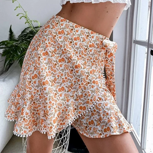 Minijupe Bohème À Fleurs Orange