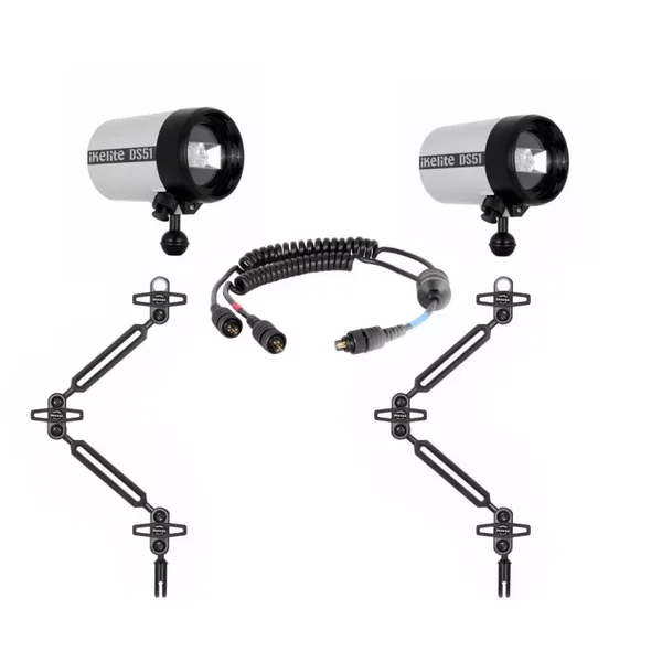 Pack 2 flashs Ikelite DS51II avec bras et cordon synchro double