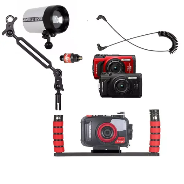 Pack Appareil Photo TG7 OM System, Caisson PT-059 et Flash DS51II Ikelite
