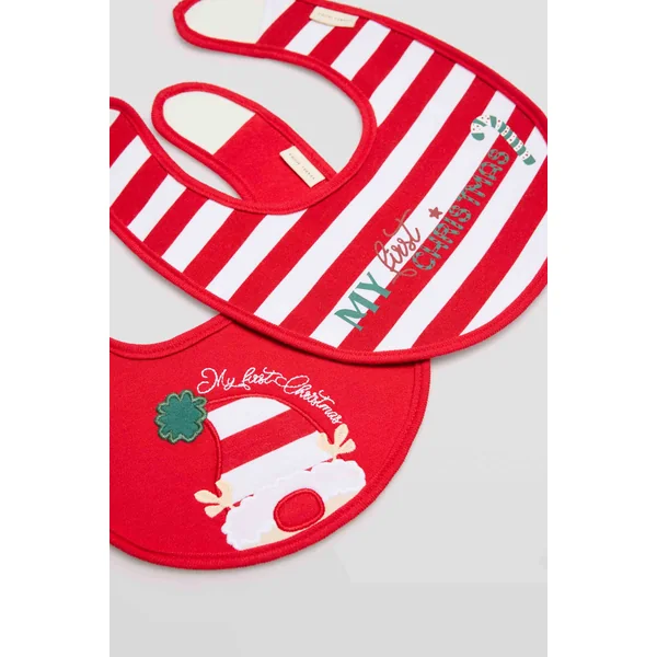 Pack de 2 bavoirs en coton naturel imprimés de Noël