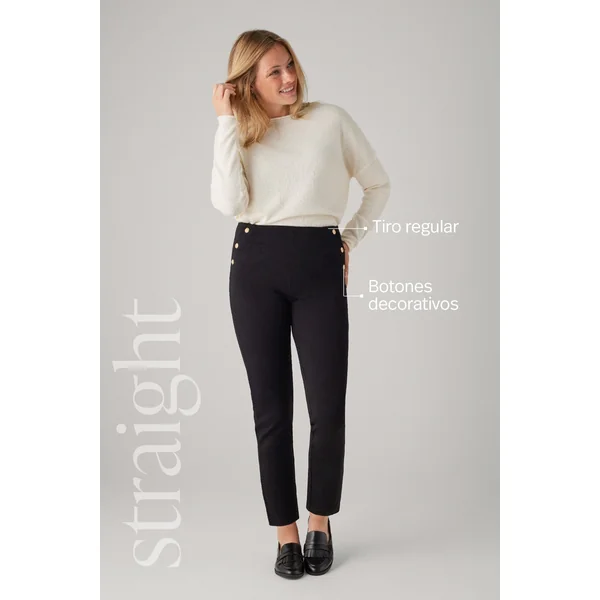 Pantalon droit avec détail bouton noir