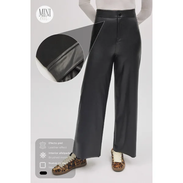 Pantalon large effet cuir noir
