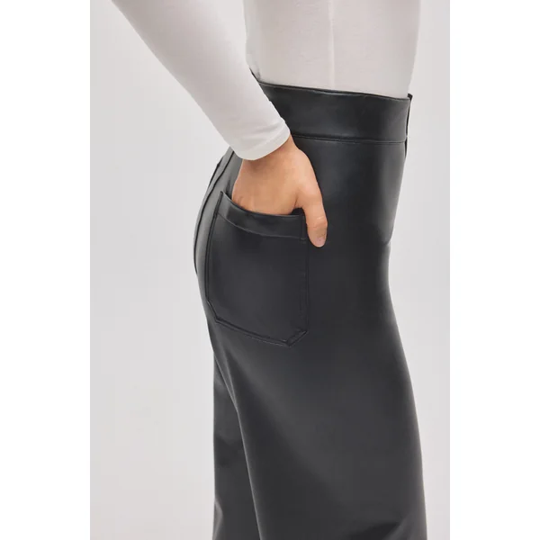 Pantalon large effet cuir noir