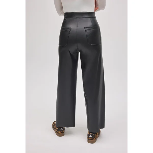 Pantalon large effet cuir noir