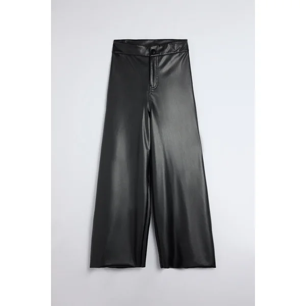 Pantalon large effet cuir noir