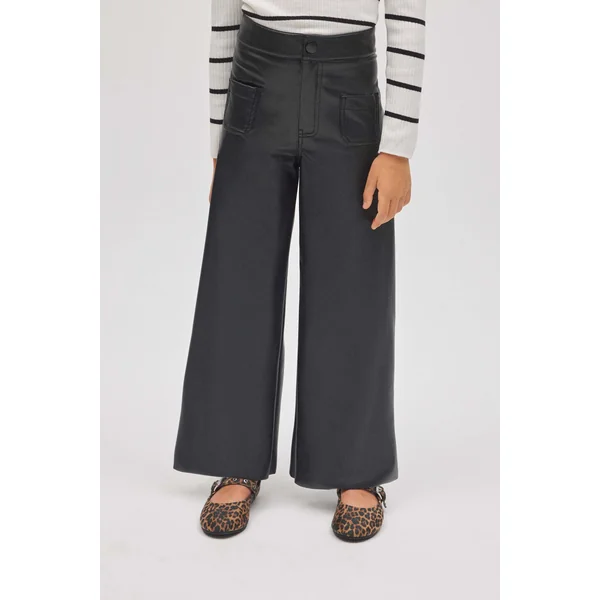Pantalon large fille effet cuir noir
