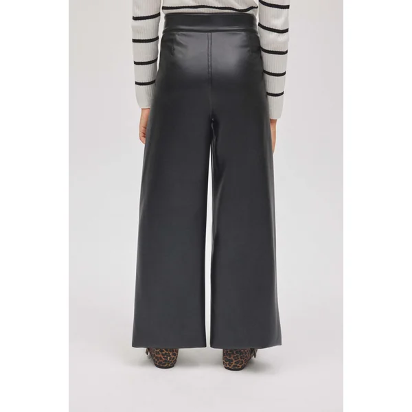Pantalon large fille effet cuir noir