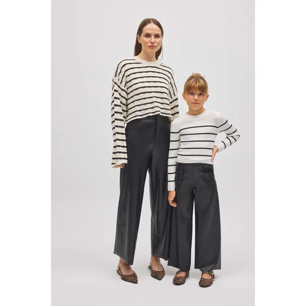 Pantalon large fille effet cuir noir