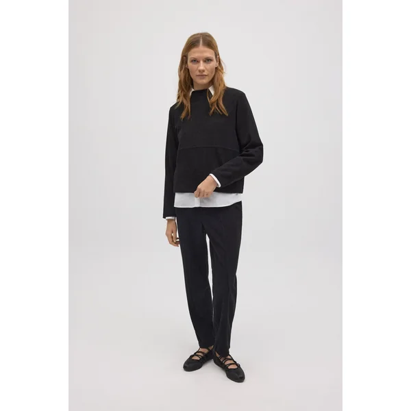 Pantalon noir effet velours côtelé