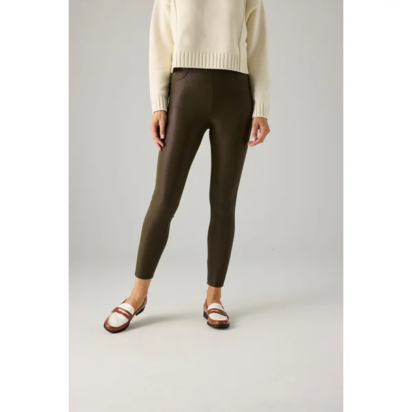 Pantalon thermique effet cuir vert bouteille