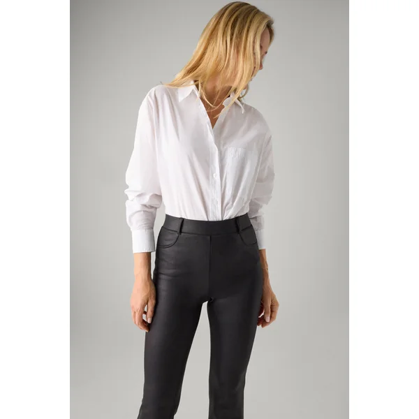 Pantalon thermique noir effet cuir coupe droite