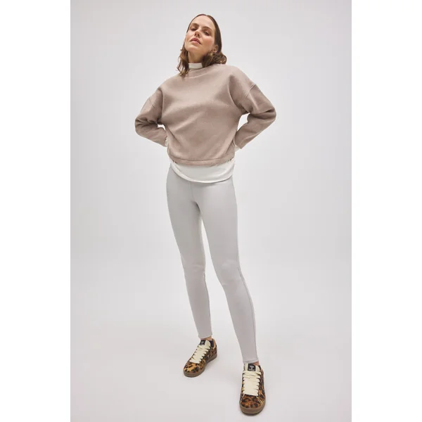 Pantalon thermique skinny ivoire stretch effet cuir