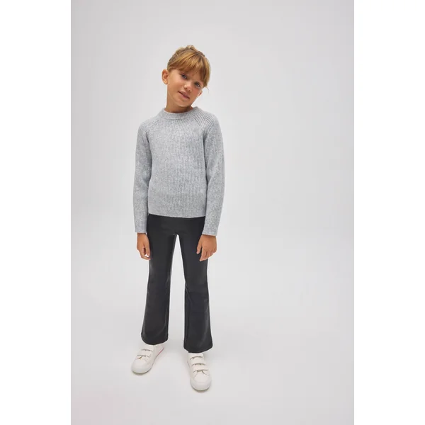 Pantalon thermique évasé noir effet cuir pour fille