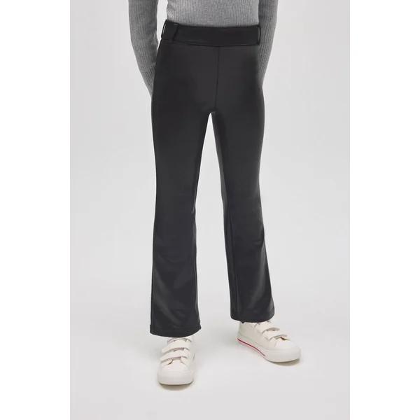 Pantalon thermique évasé noir effet cuir pour fille