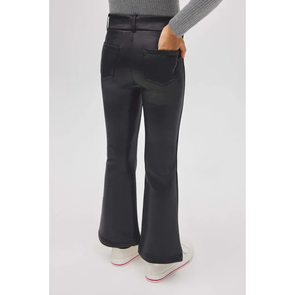 Pantalon thermique évasé noir effet cuir pour fille