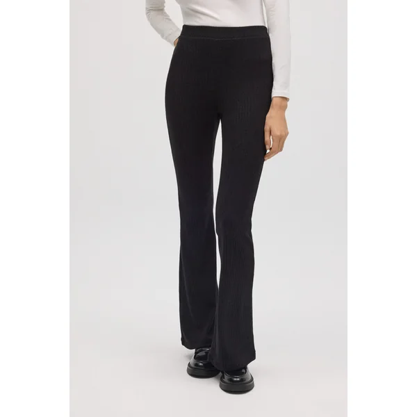 Pantalon évasé en maille côtelée noire